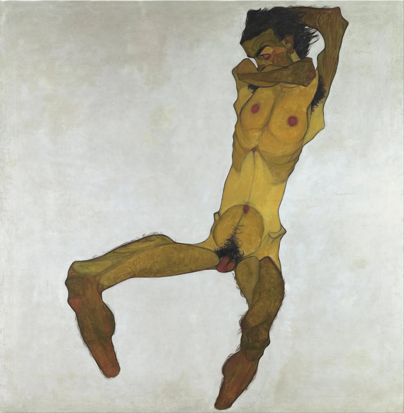 Hombre desnudo sentado (Autorretrato) - Egon Schiele