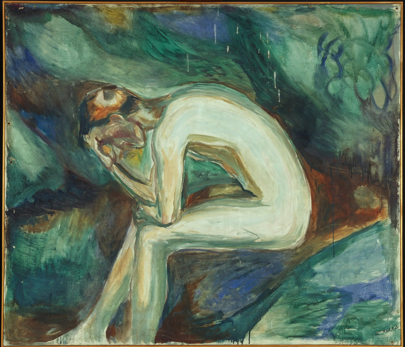 Hombre desnudo sentado en el bosque - Edvard Munch