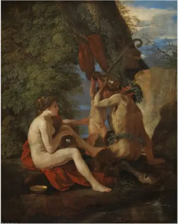 Nymphe et Satyre - Nicolas Poussin image 1 copie peinte à la main à l’huile
