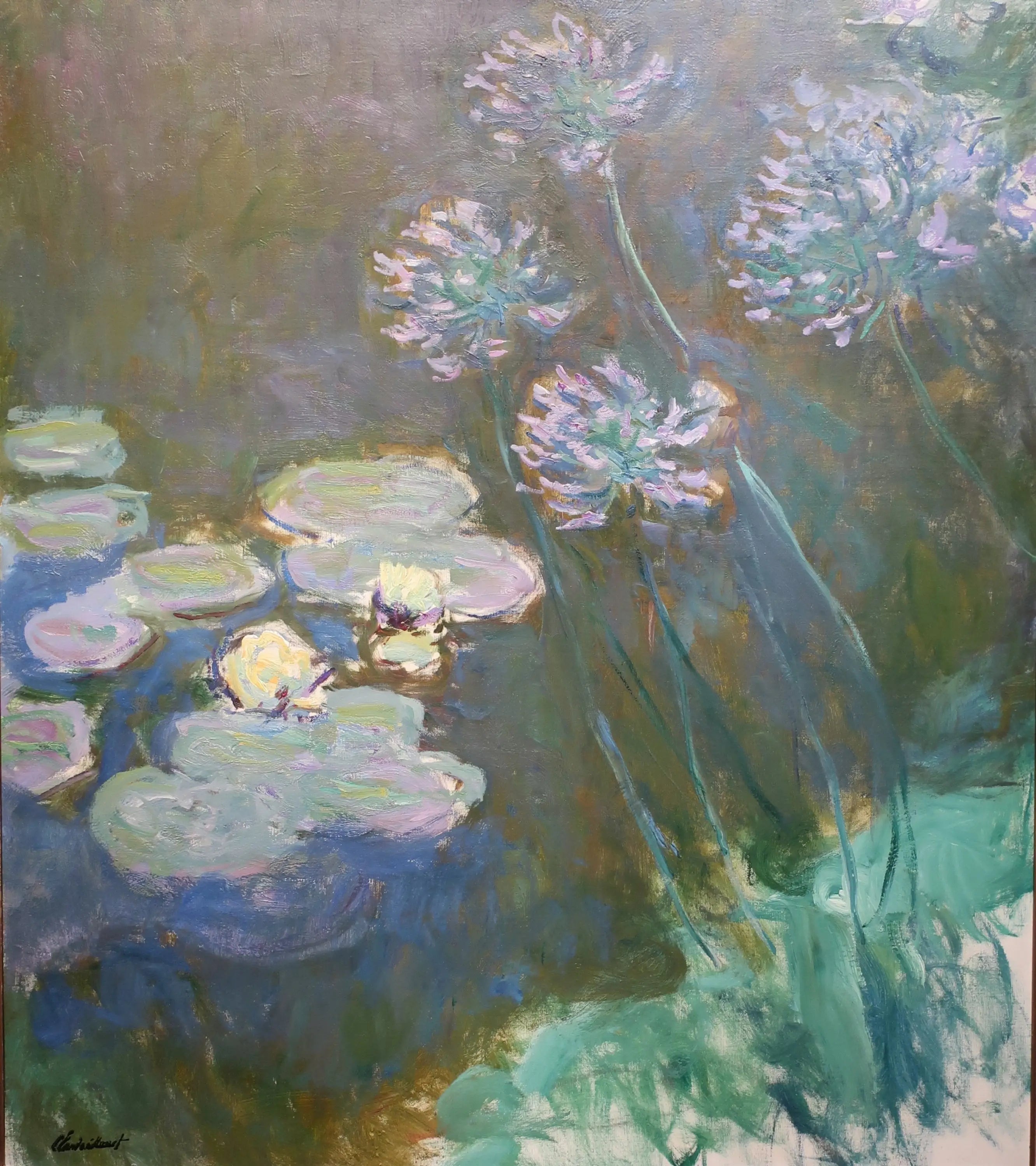 Reproduction du tableau « Nymphéas et Agapanthes - Claude Monet » par Alpha Reproduction en peinture à l’huile