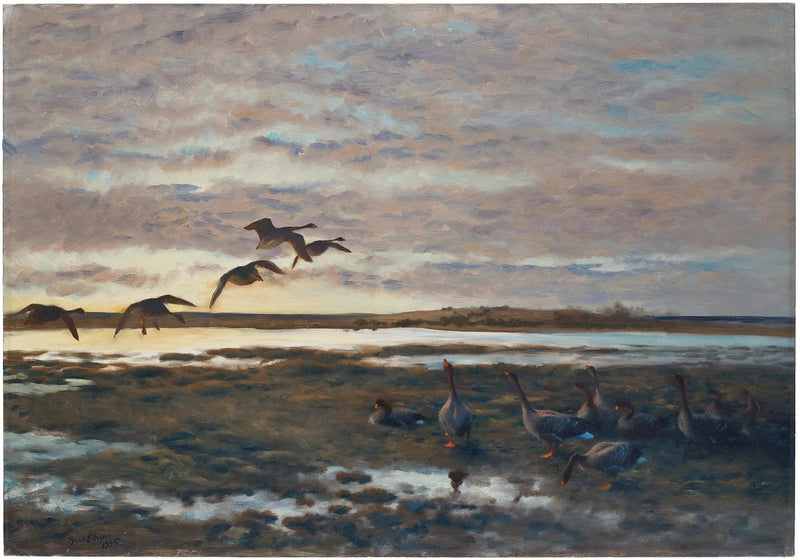 Gansos salvajes en el campo - Bruno Liljefors
