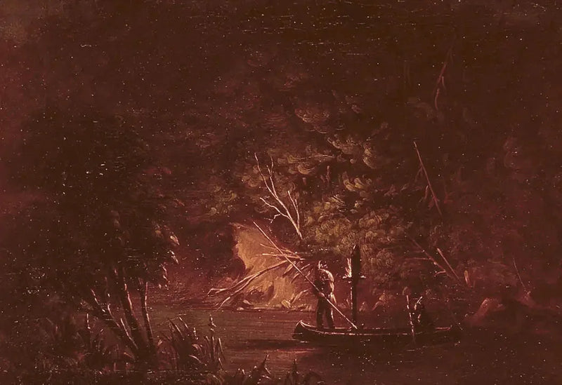 Ojibwé pescando salmón a la luz de las antorchas - George Catlin