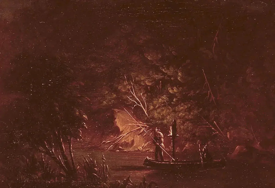 Ojibwé pescando salmón a la luz de las antorchas - George Catlin