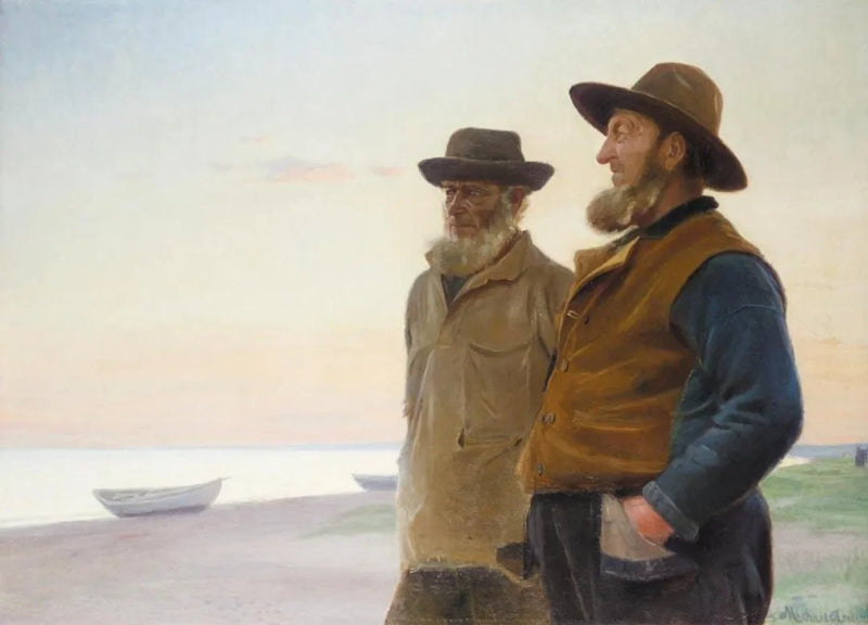Ole Svendsen y Wolle (Ole Christoffersen) contemplan el mar al atardecer. -Michael Peter Ancher