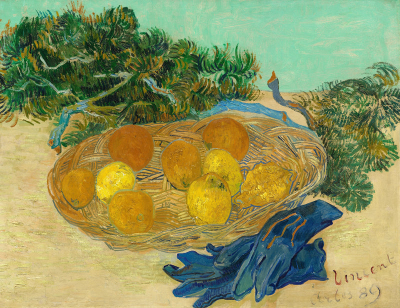 Naturaleza muerta de naranjas y limones con guantes azules - Vincent van Gogh