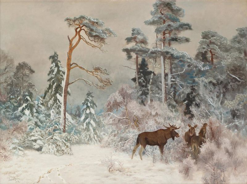 Alce en un paisaje invernal - Bruno Liljefors