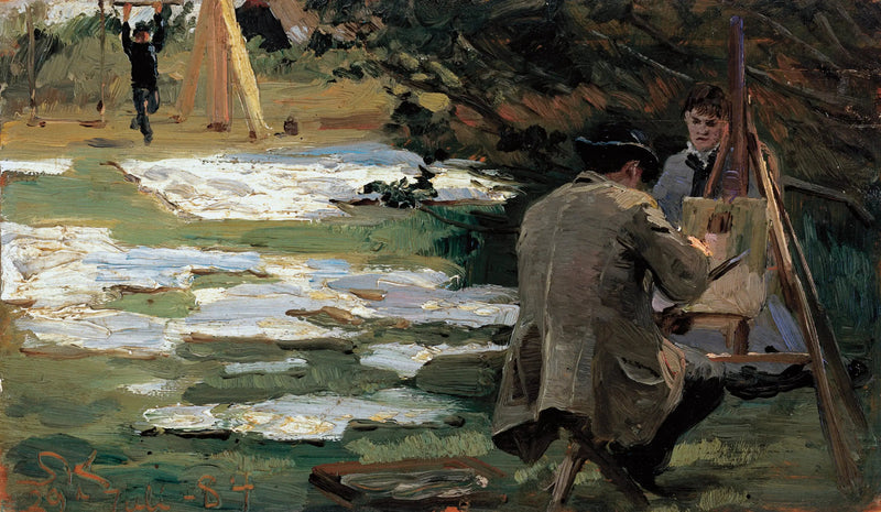 Oscar Björck pintando en el jardín de Brøndum - Peder Severin Krøyer