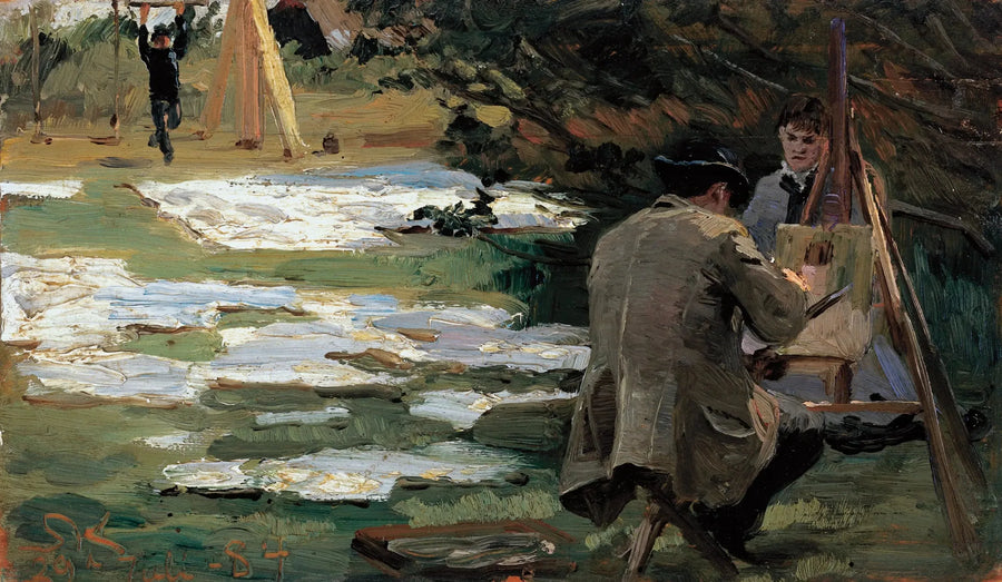 Oscar Björck pintando en el jardín de Brøndum - Peder Severin Krøyer