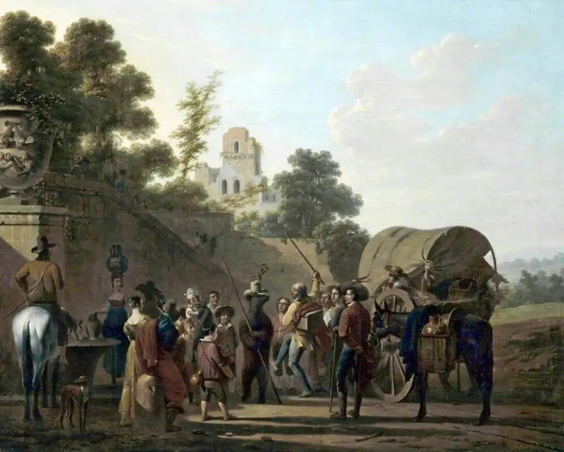 Nuestros bailando con espectadores en las ruinas de un castillo - Louis-Léopold Boilly