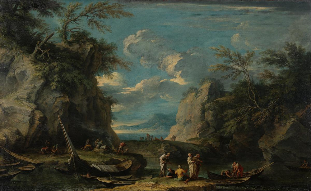 Paesaggio con Pitagora e pescatori - Salvator Rosa image 1 copie de tableau peinte à la main