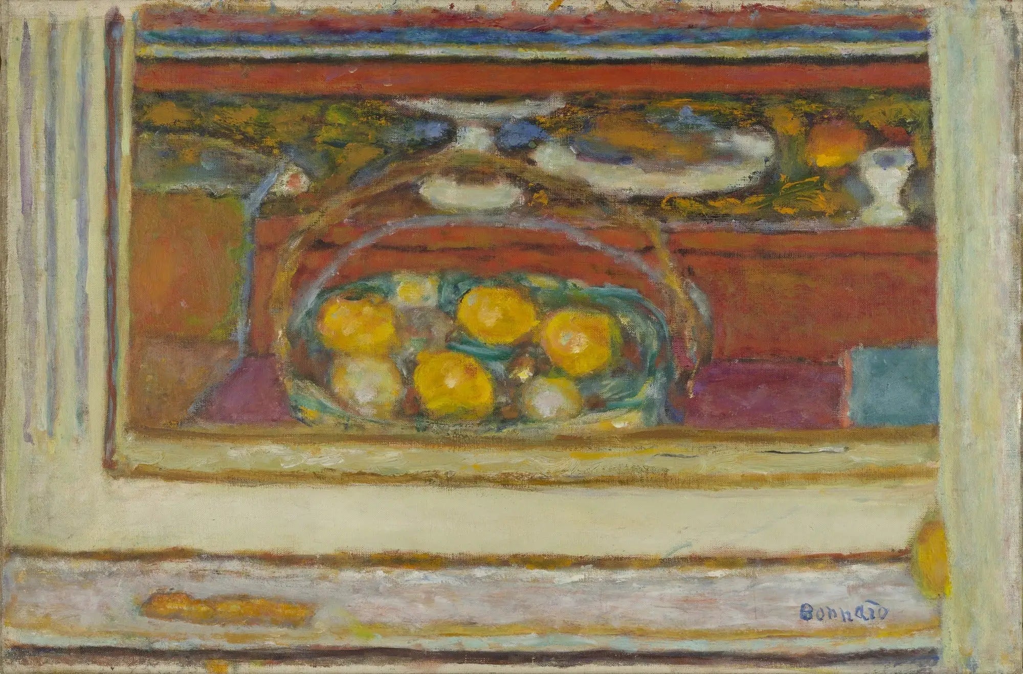 Panier de fruits reflété dans un miroir - Pierre Bonnard image 1 copie peinte à la main à l’huile