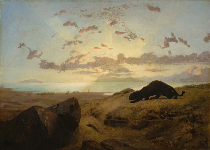 Pantera negra acechando una manada de ciervos - Jean-Léon Gérôme