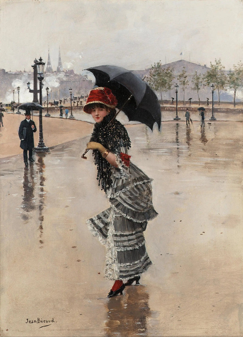 Parísiense en un día de lluvia, plaza de la Concordia - Jean Béraud