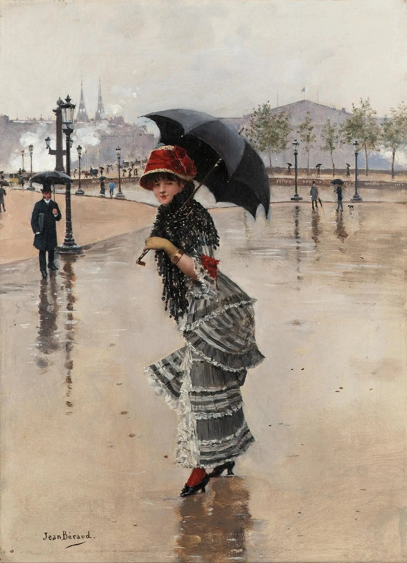 Parísiense en un día de lluvia, plaza de la Concordia - Jean Béraud