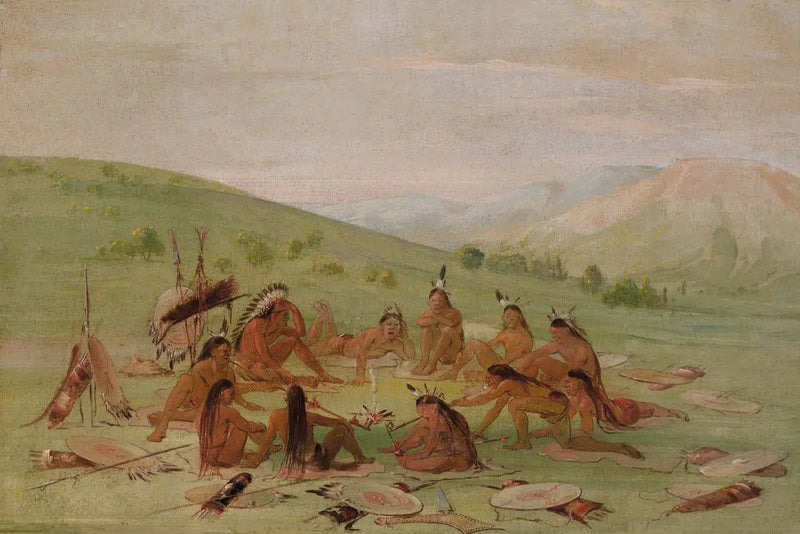 Partida de la guerra a pie en el consejo, Mandan - George Catlin