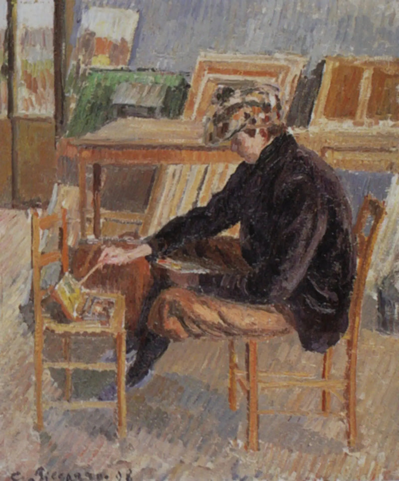Paul-Émile Pissarro pintando, boceto - Camille Pissarro