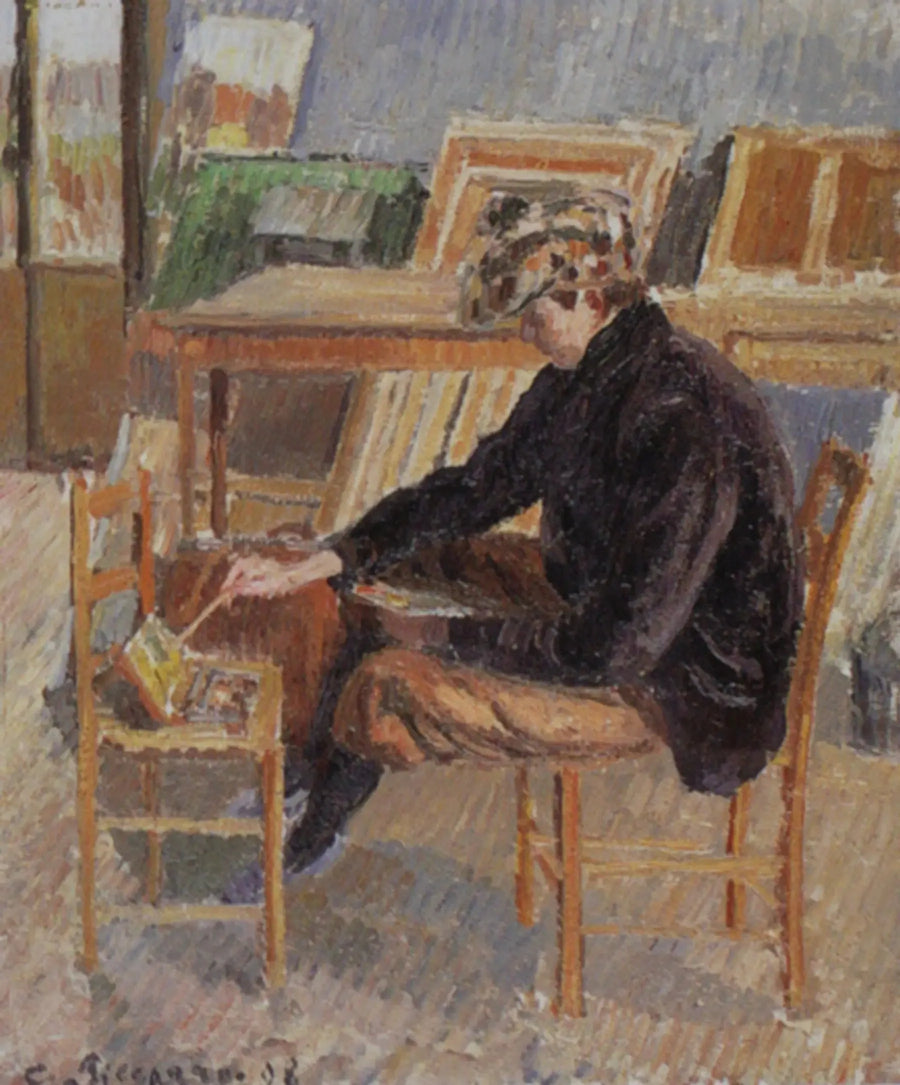 Paul-Émile Pissarro pintando, boceto - Camille Pissarro