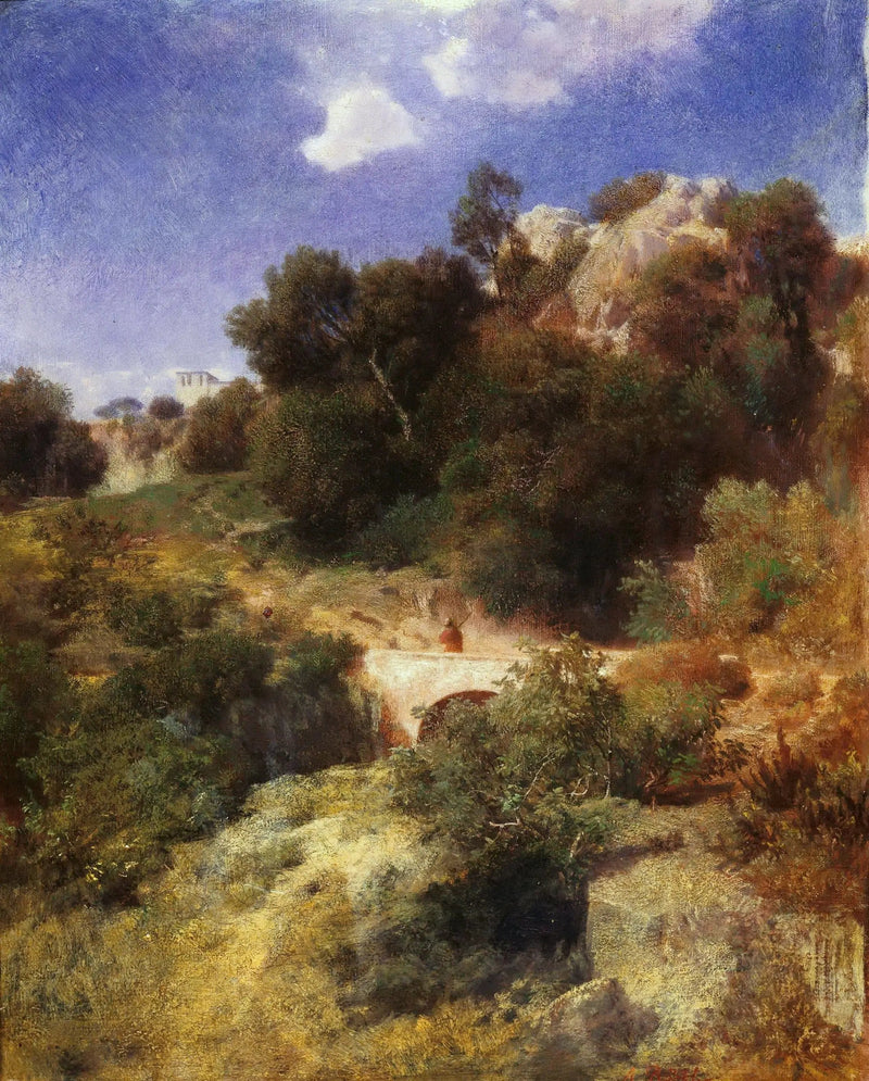 País montañoso rocoso con puente - Arnold Böcklin