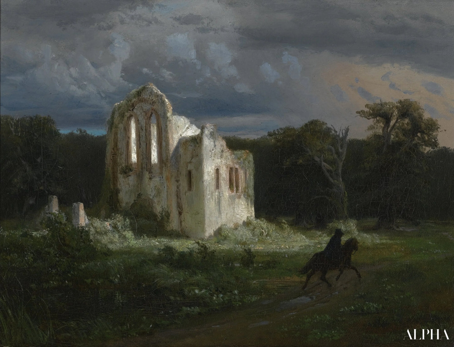 Reproduction du tableau « Paysage au clair de lune - Arnold Böcklin » par Alpha Reproduction en peinture à l’huile