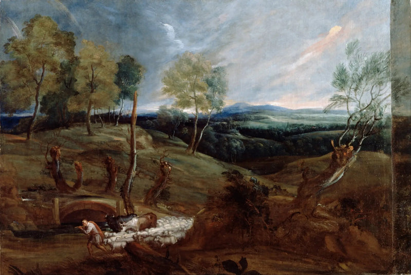 Paisaje al atardecer con un pastor y su rebaño - Antoine van Dyck