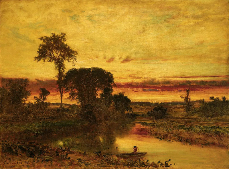 Paisaje al atardecer, Medfield - George Inness