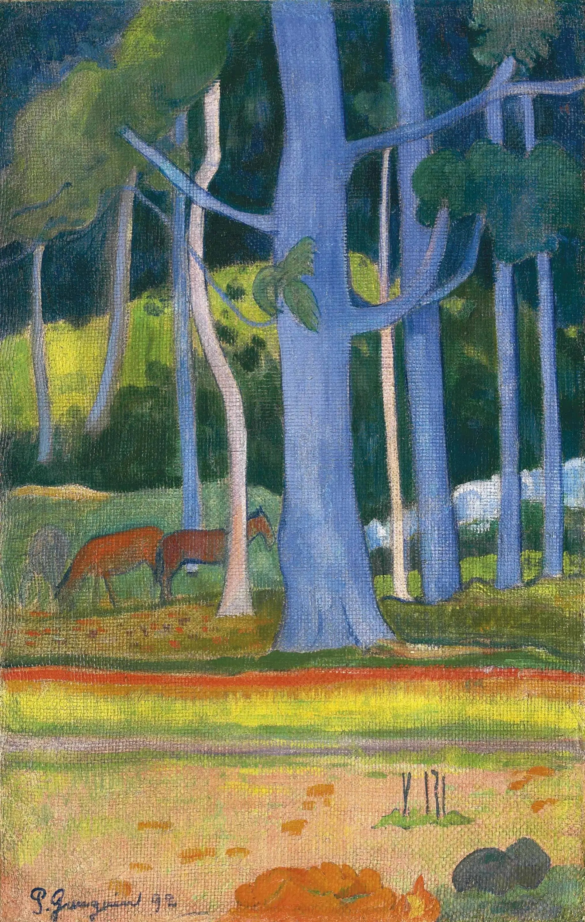 Reproduction du tableau « Paysage aux troncs bleus - Paul Gauguin » par Alpha Reproduction en peinture à l’huile