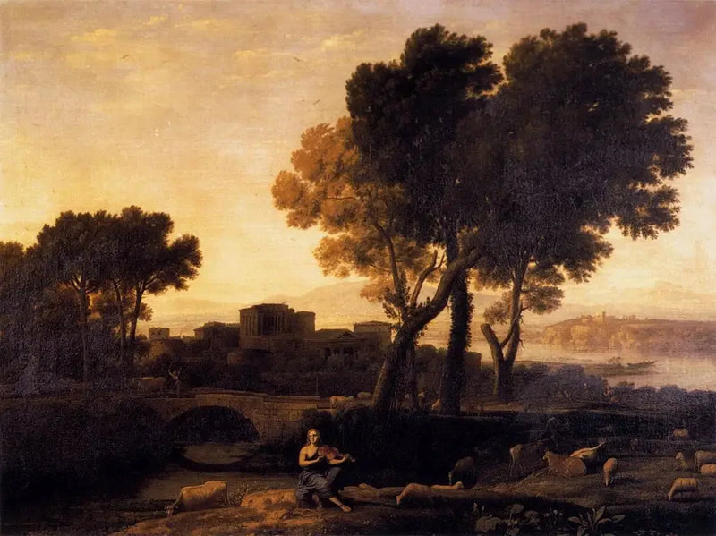 Paisaje con Apolo guardando los rebaños de Admète y Mercurio robándolos - Claude Lorrain