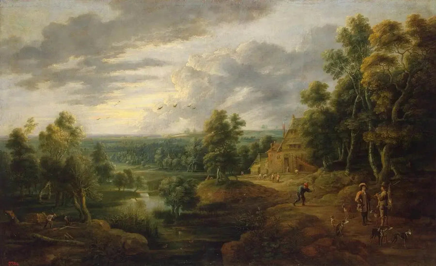 Paisaje con árbol junto a un río - David Teniers el Joven