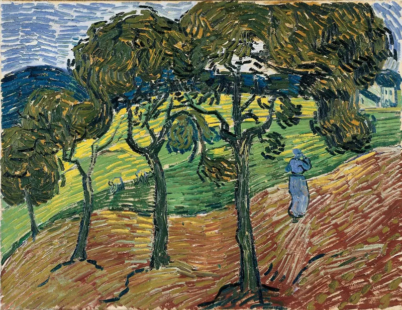 Paisaje con árboles y personajes - Vincent van Gogh