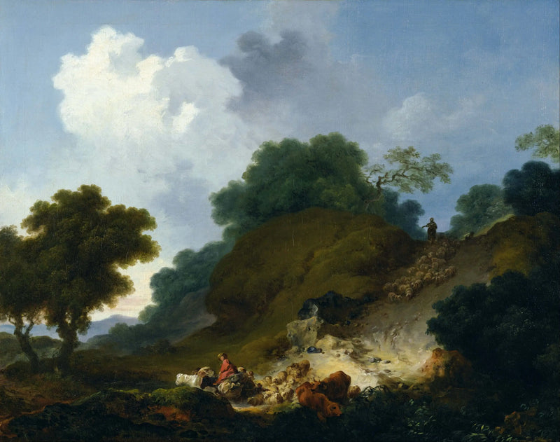 Paisaje con pastores y rebaño de ovejas - Jean-Honoré Fragonard