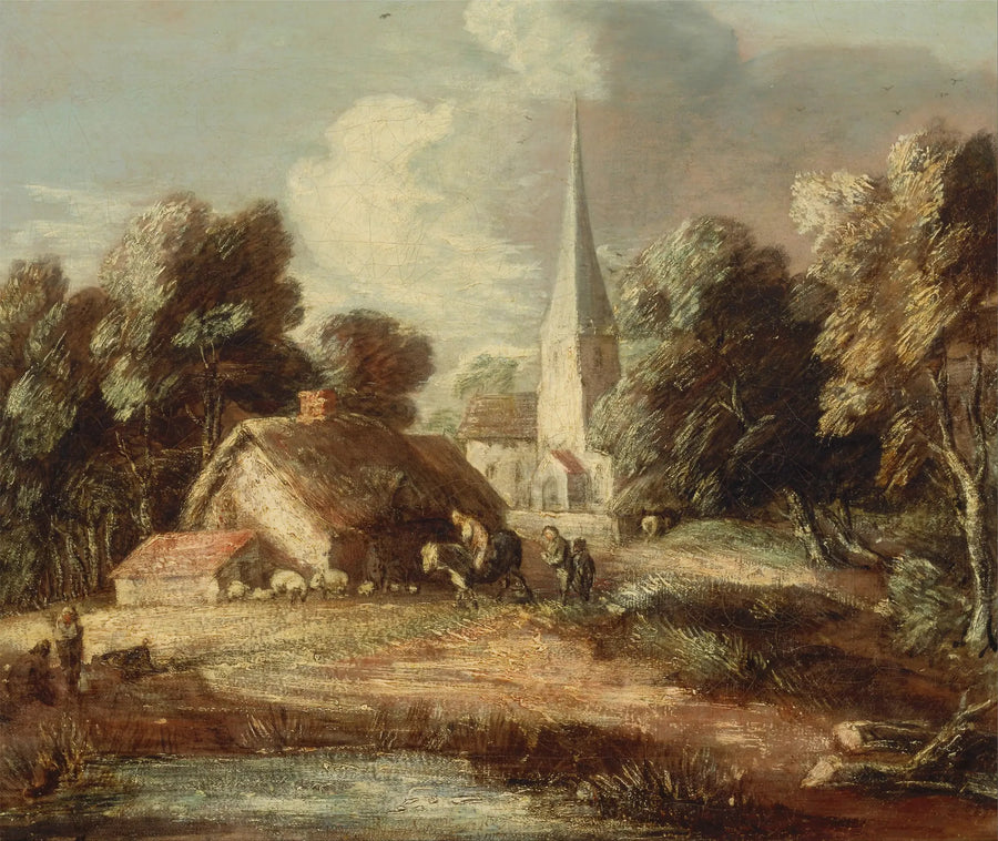 Paisaje con chalet e iglesia - Thomas Gainsborough