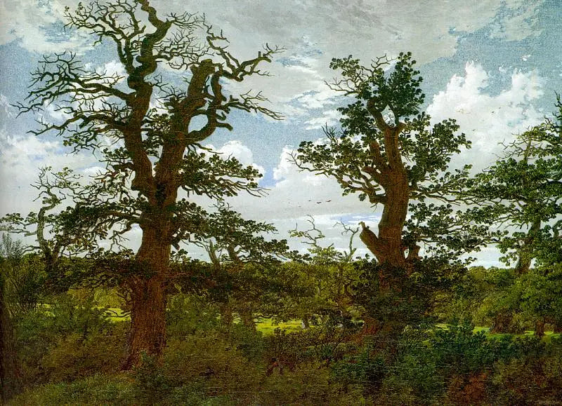 Paisaje con robles y un cazador - Caspar David Friedrich