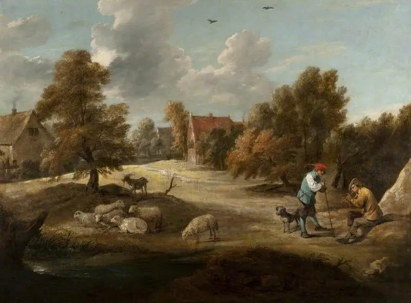 Paisaje con pastores fuera de un pueblo - David Teniers el Joven