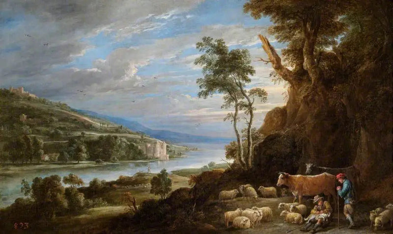Paisaje con pastores y una vista lejana de un castillo - David Teniers el Joven
