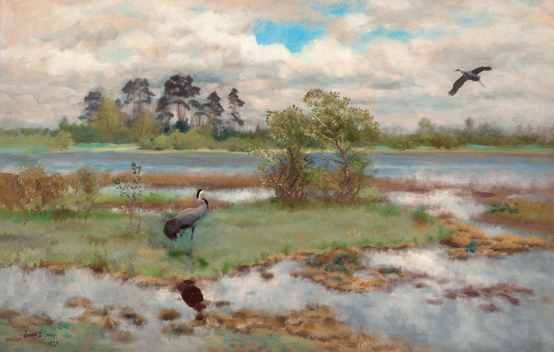 Paisaje con grullas junto al agua - Bruno Liljefors