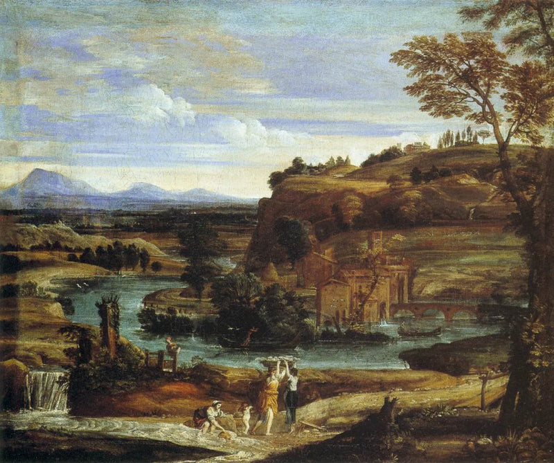 Paisaje con lavadoras y un niño vertiendo vino - Domenichino