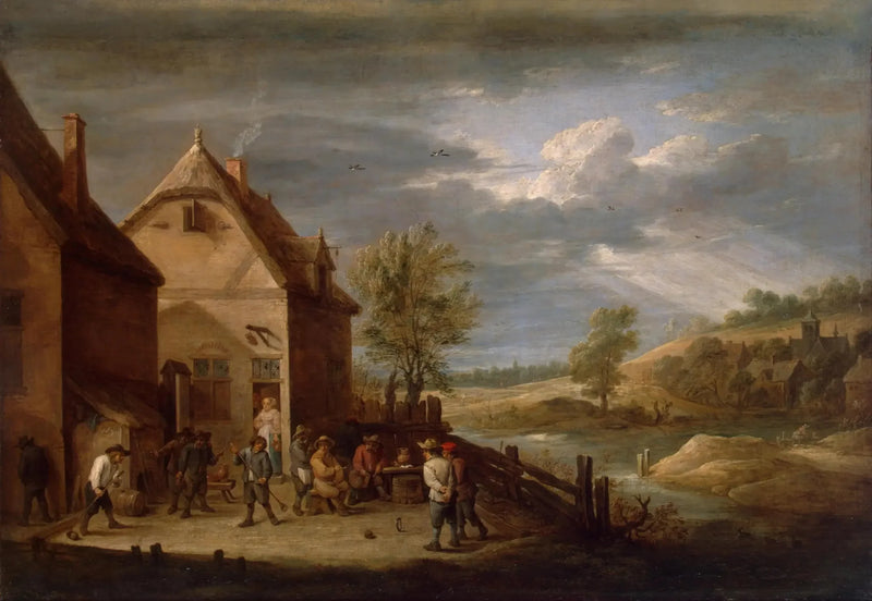 Paisaje con campesinos jugando a los bolos - David Teniers el Joven