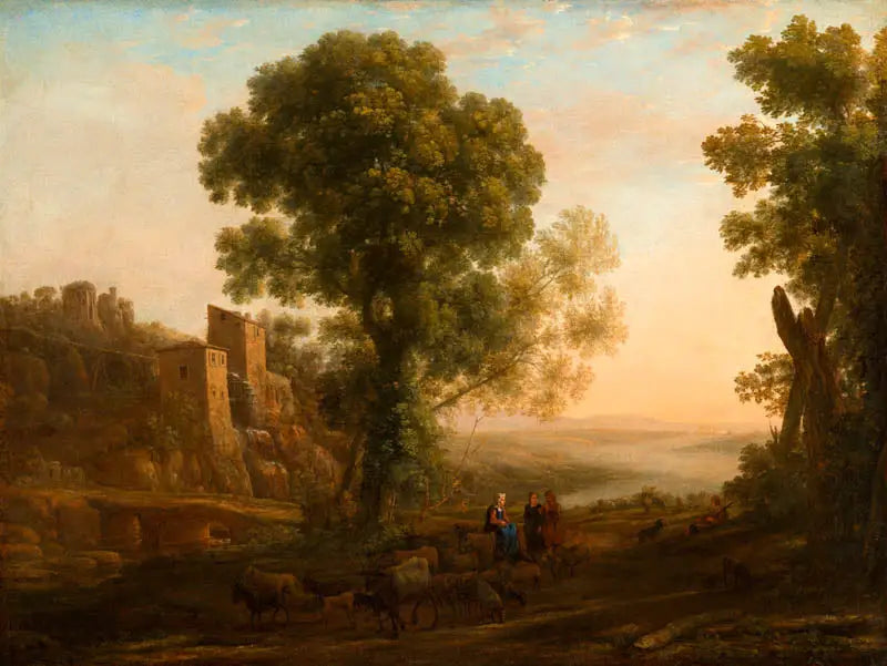 Paisaje con campesinos que regresan con sus rebaños - Claude Lorrain