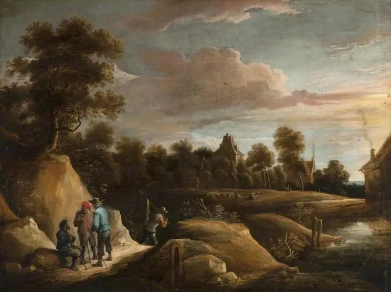 Paisaje con campesinos en un camino - David Teniers el Joven