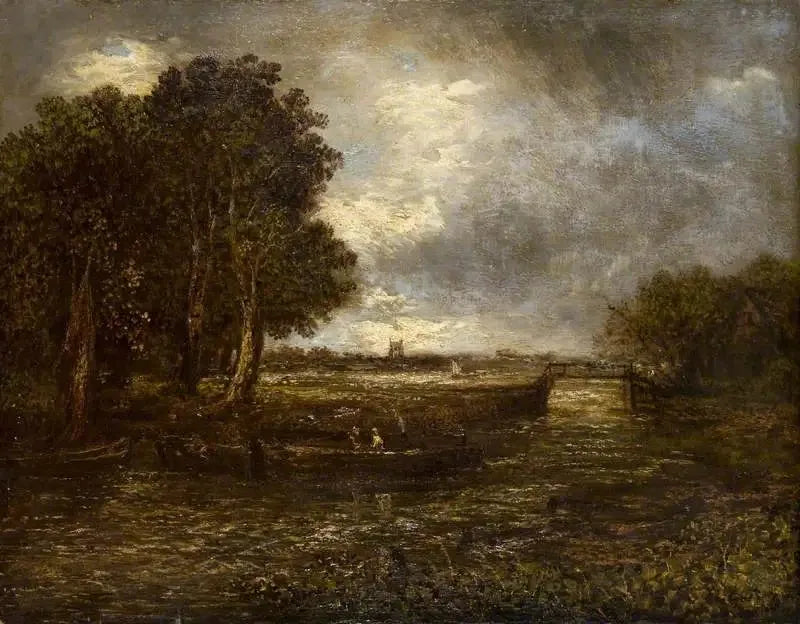 Paisaje con barcazas en un río - John Constable
