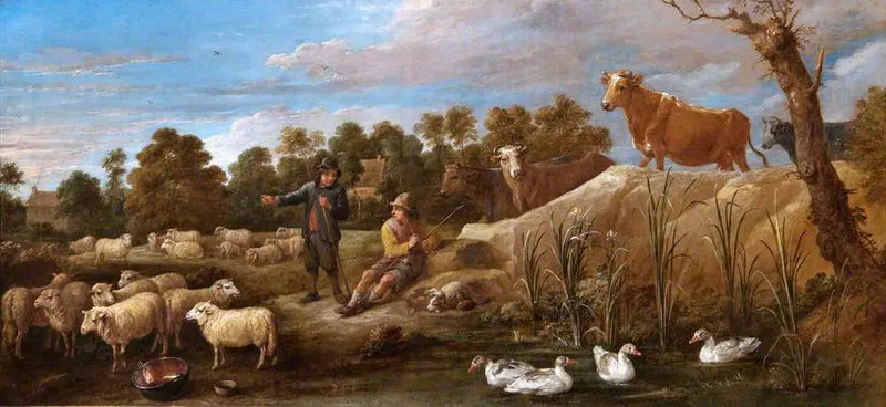 Paisaje con dos pastores, ganado y patos - David Teniers el Joven