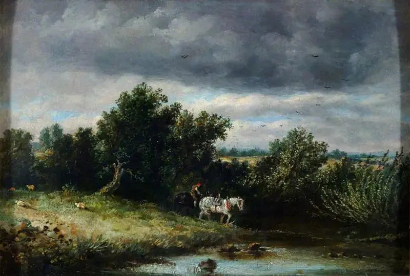 Paisaje con dos caballos y un arroyo - John Constable