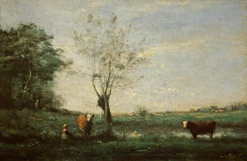 Paisaje con dos vacas - Jean-Baptiste Camille Corot