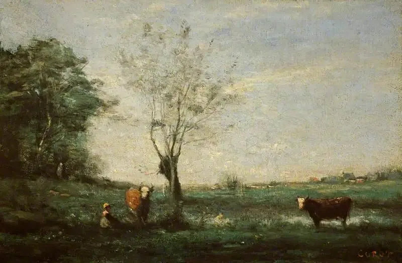 Paisaje con dos vacas - Jean-Baptiste Camille Corot