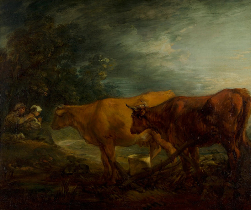 Paisaje con dos vacas con un pastor y una lechera - Thomas Gainsborough
