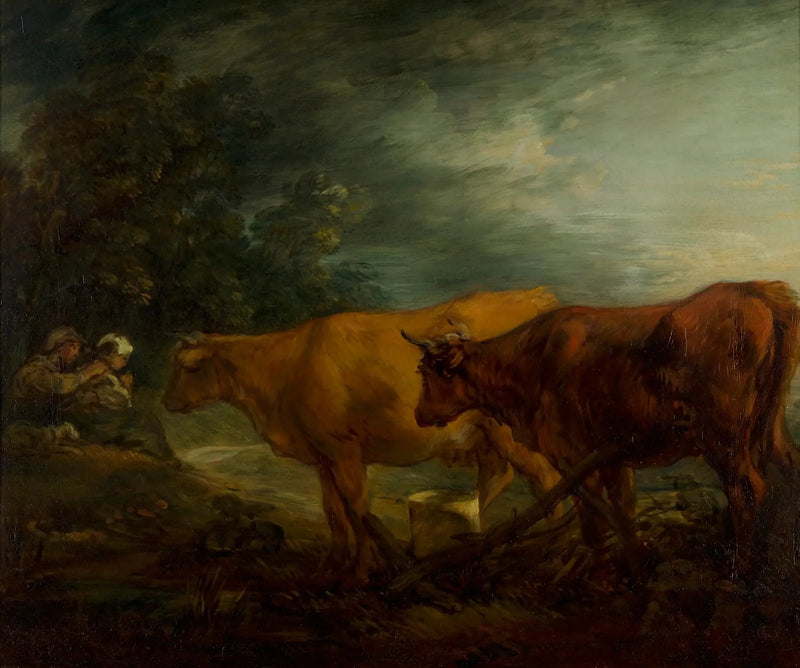 Paisaje con dos vacas con un pastor y una lechera - Thomas Gainsborough