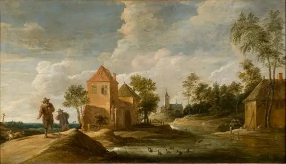 paisaje con iglesia + río - David Teniers el Joven