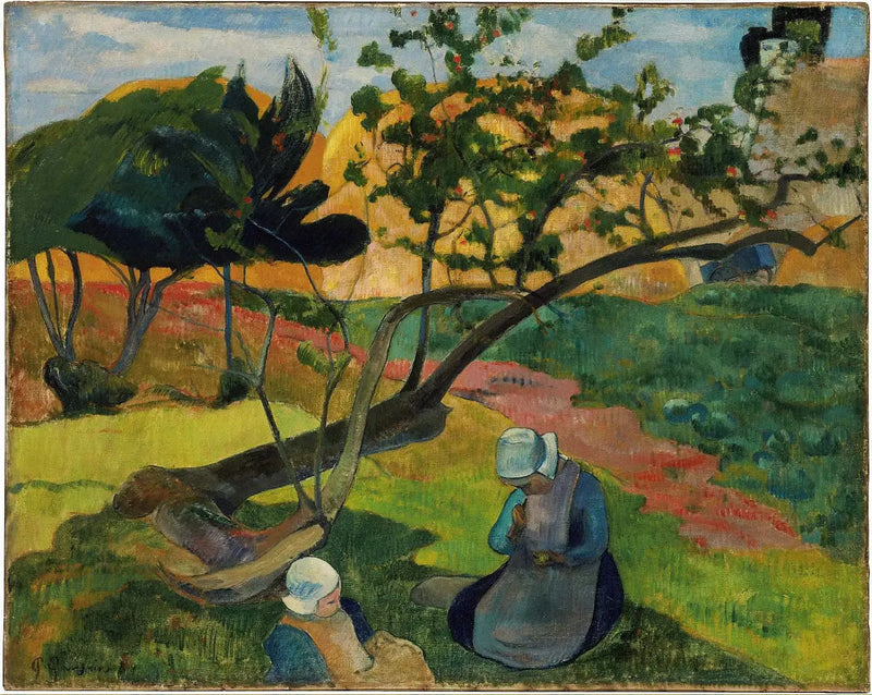 Paisaje con la mujer bretona Dos - Paul Gauguin