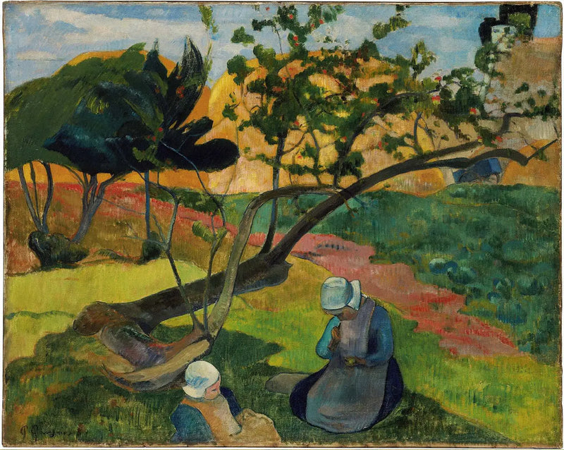 Paisaje con la mujer bretona Dos - Paul Gauguin