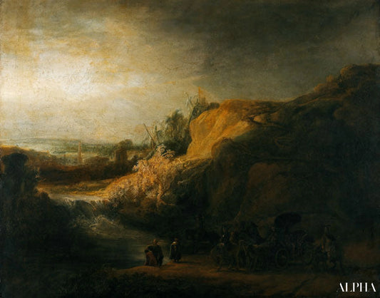 Paysage avec le baptême de l'Eunuque - Rembrandt van Rijn - Reproductions de tableaux et peintures haut de gamme